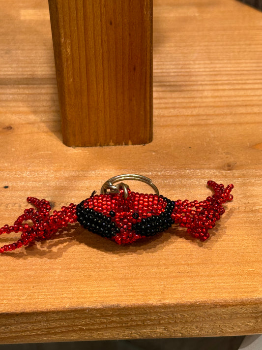Beaded Red Crab Seed Bead Figurine Keychain