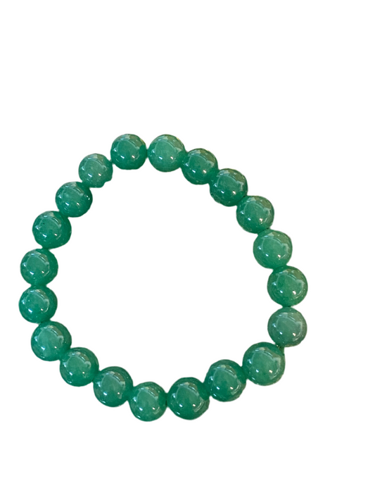 Green Jade Beaded String Bracelet 8mm with natural jade beads.