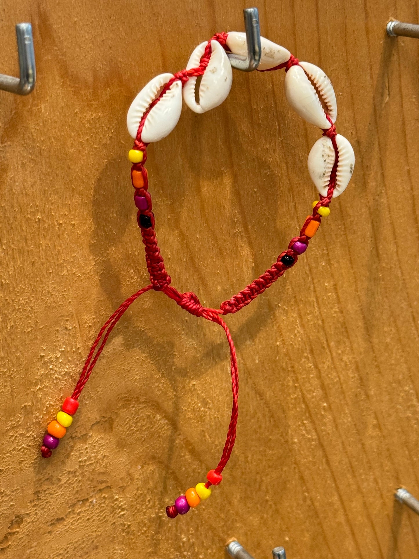 Handmade Deep Red String Bracelet With Cowrie Shells and Beads