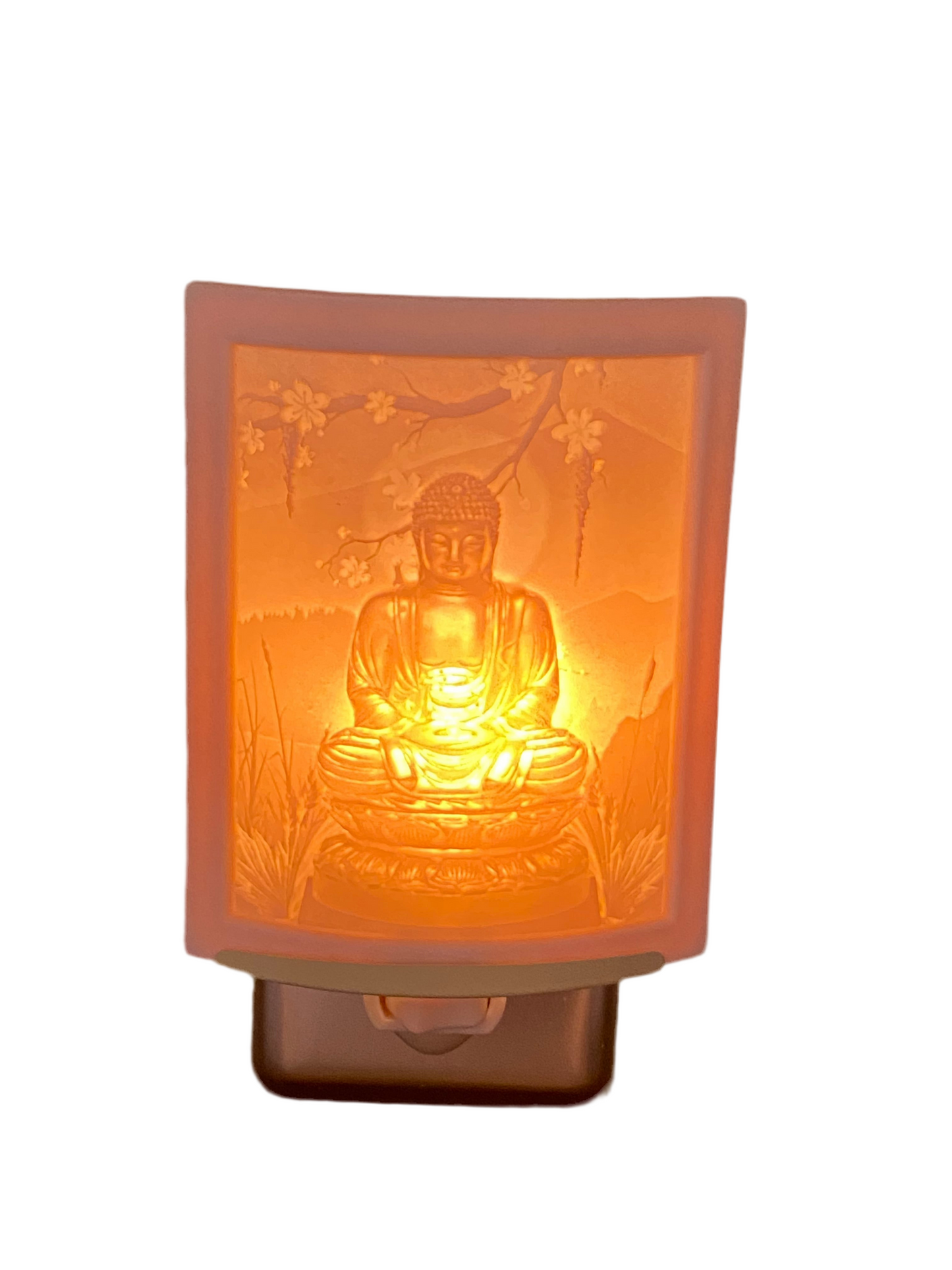 Buddha Lithophane Night Light casting serene glow through detailed porcelain design.