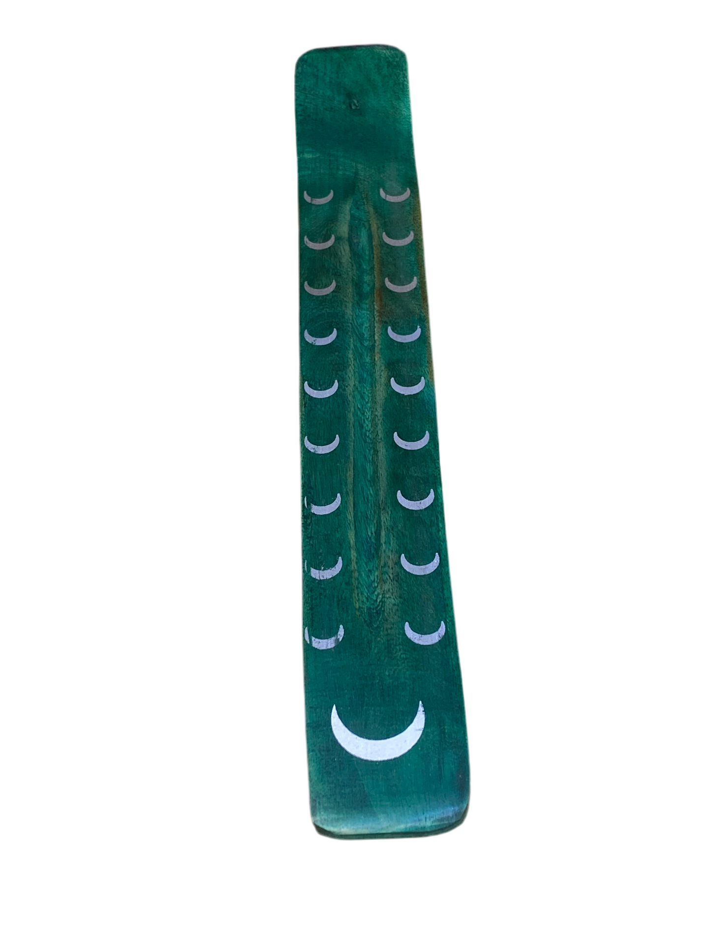 Wooden Incense Stick Holder Crescent Moon Green
