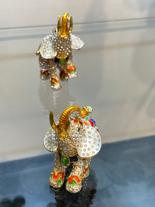 Elephant Bejeweled Medium Colorful Stones Trinket Box