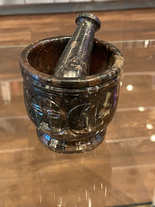 Triple Moon Engraved Mortar and Pestle