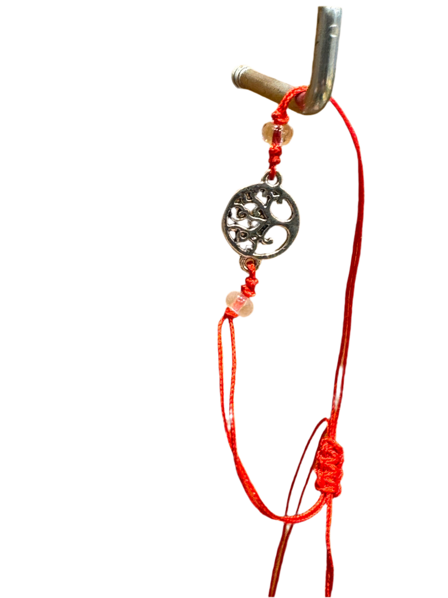 Red String Pull Tie Bracelet Silver Tree Of Life Charm and Beads
