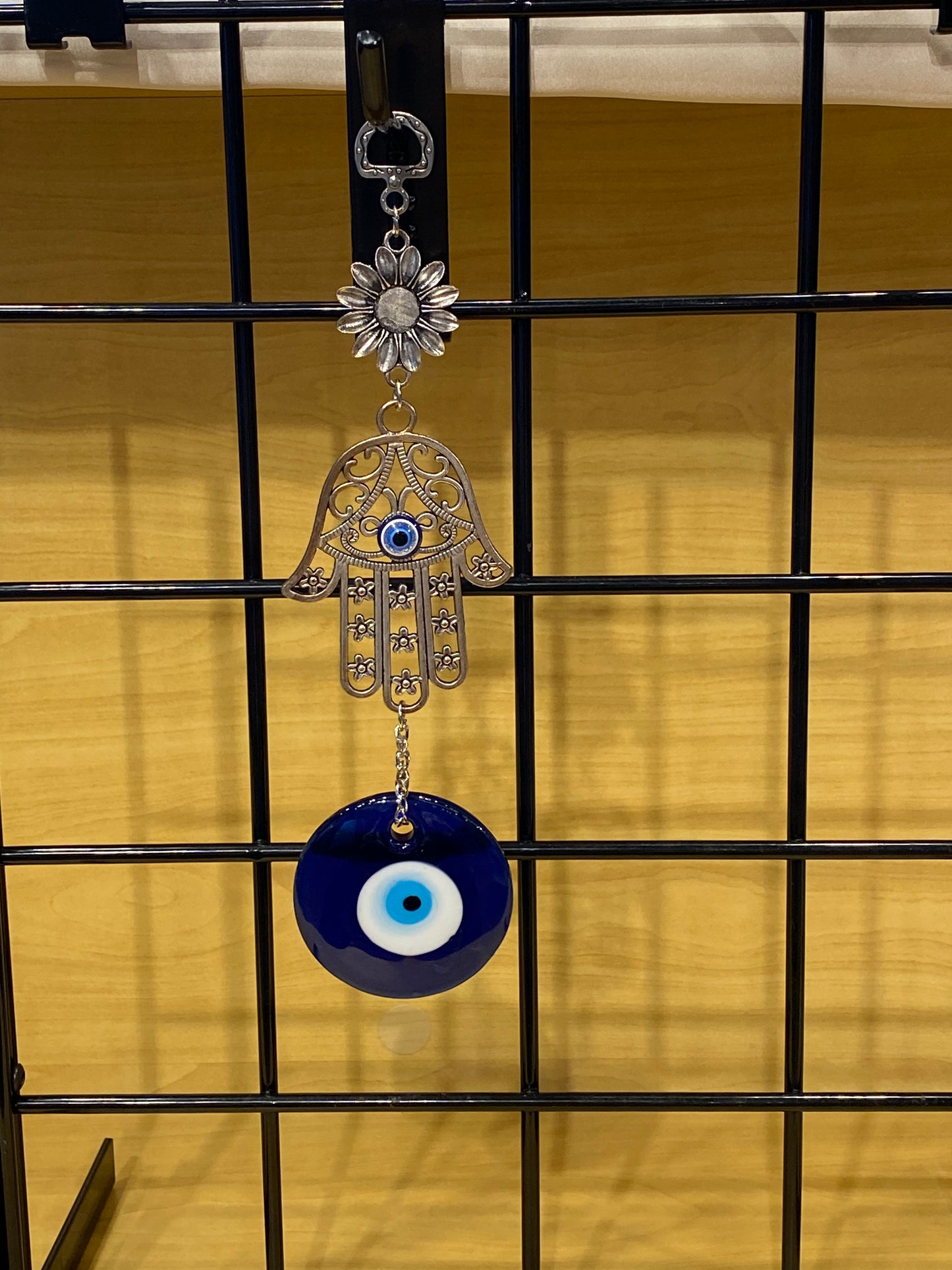 Wall Art Silver Hamsa With Flower & Evil Eye Mandala