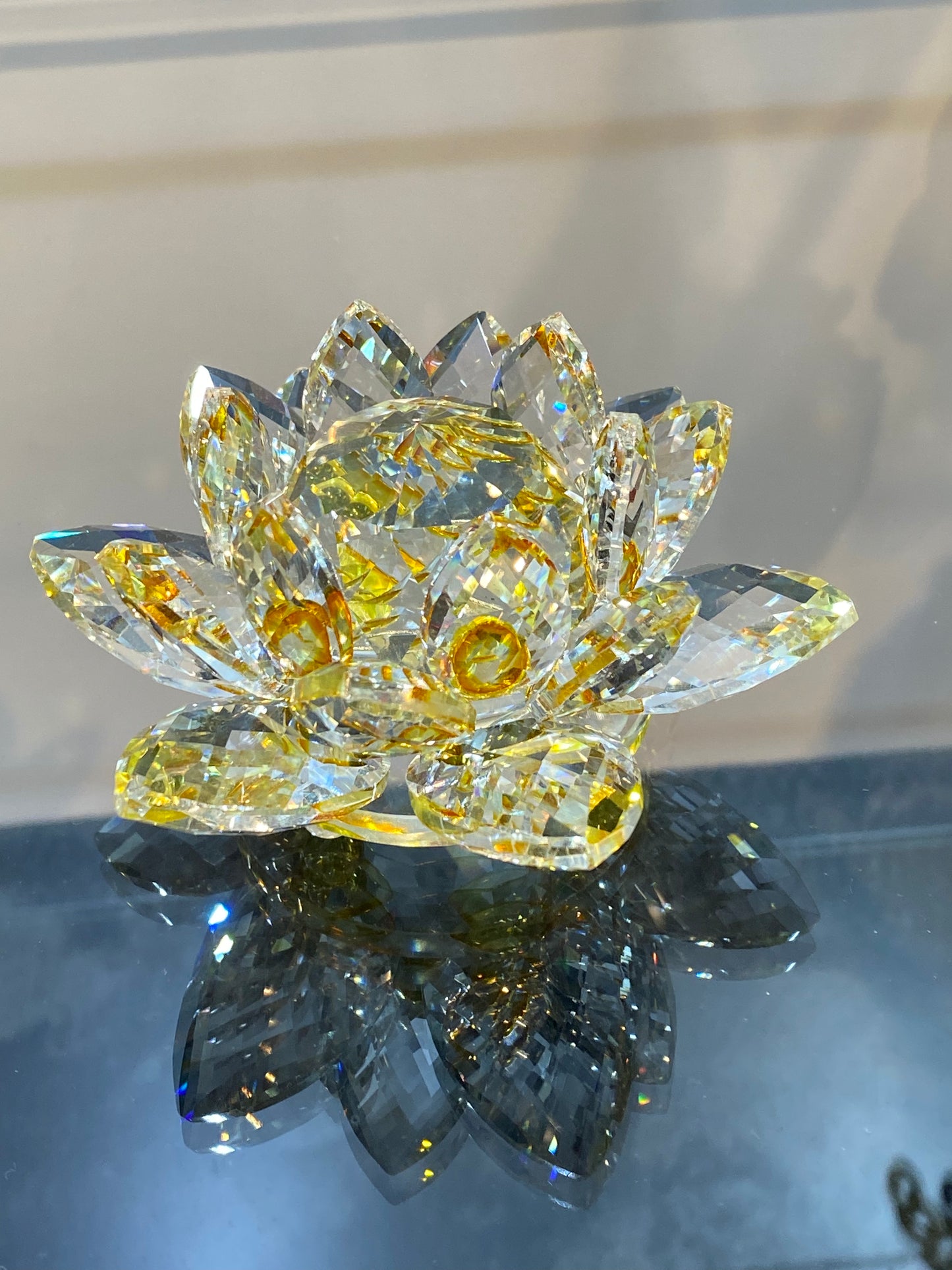 Feng Shui Crystal Lotus Flower Gold Yellow/Clear