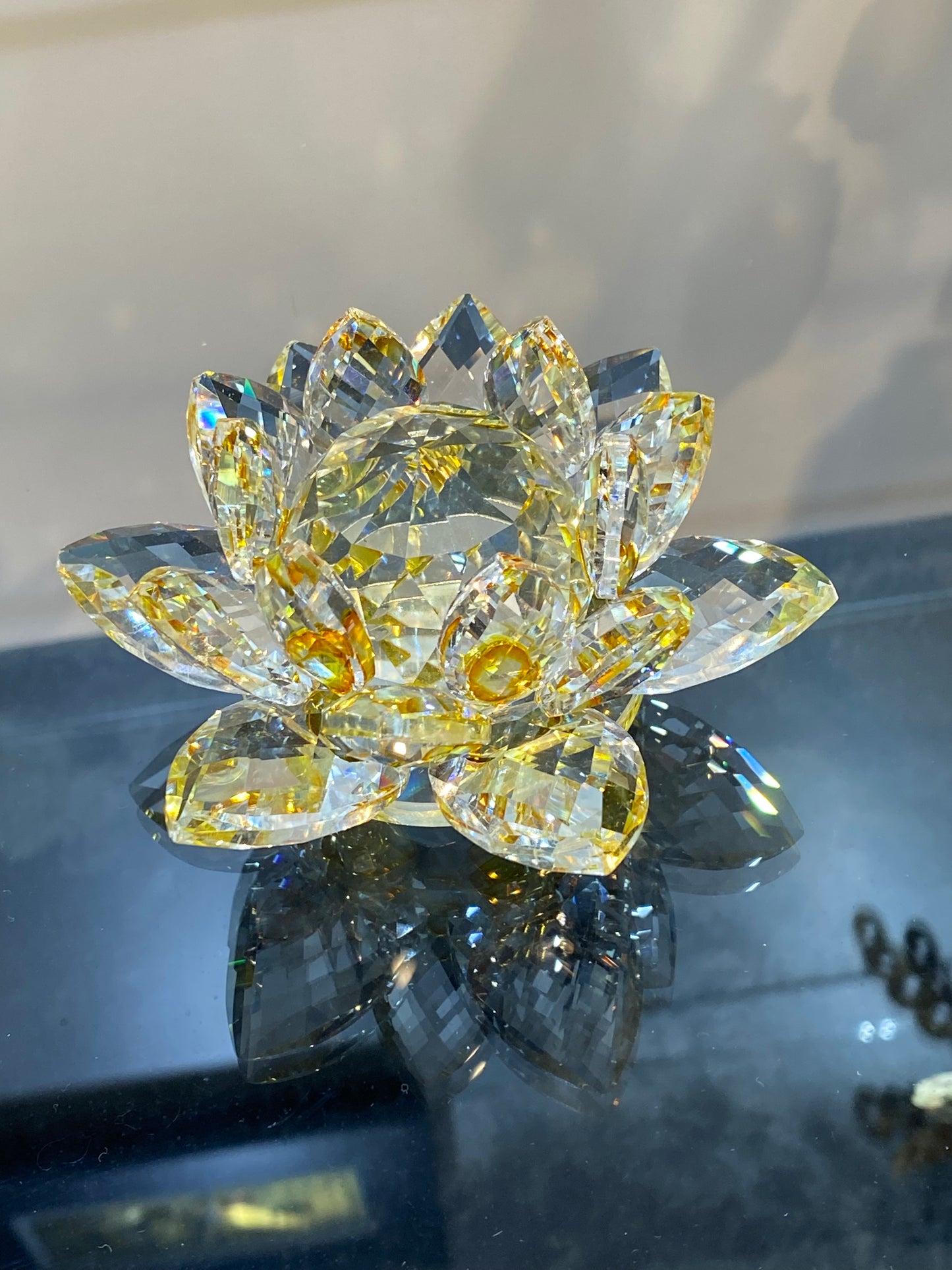 Feng Shui Crystal Lotus Flower Gold Yellow/Clear