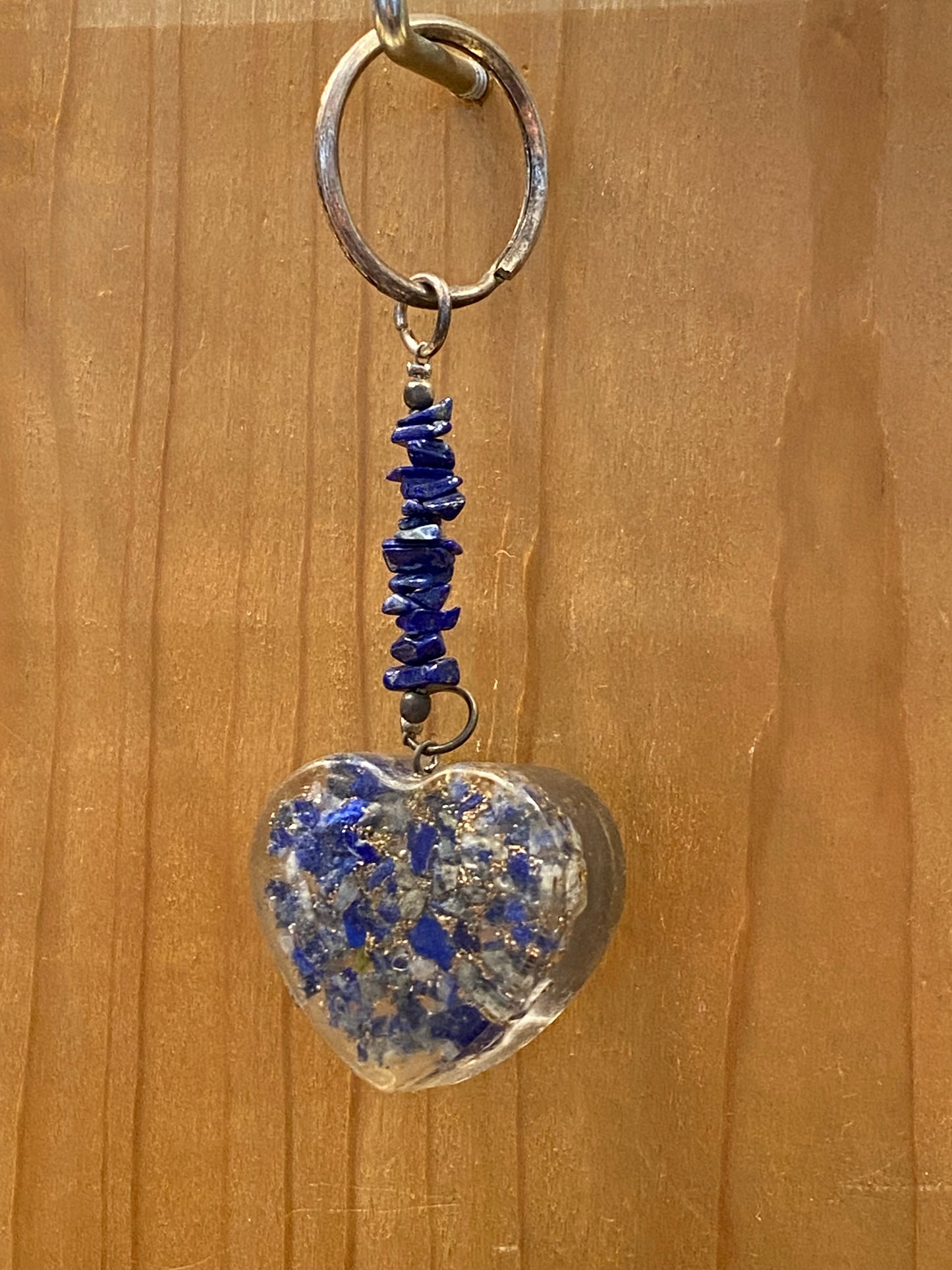 Lapis Lazuli and Pyrite Chips Crystal Heart Key Chain