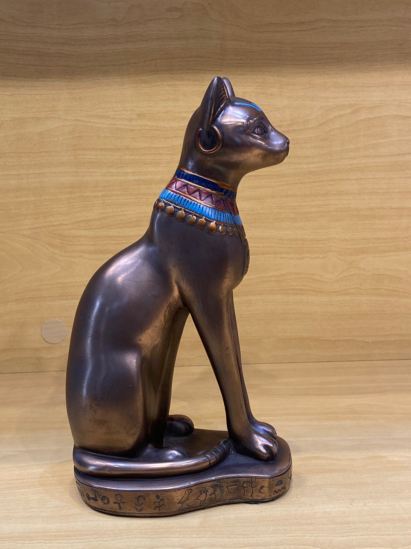 Egyptian Bastet Bronze Cat Statue with Collar