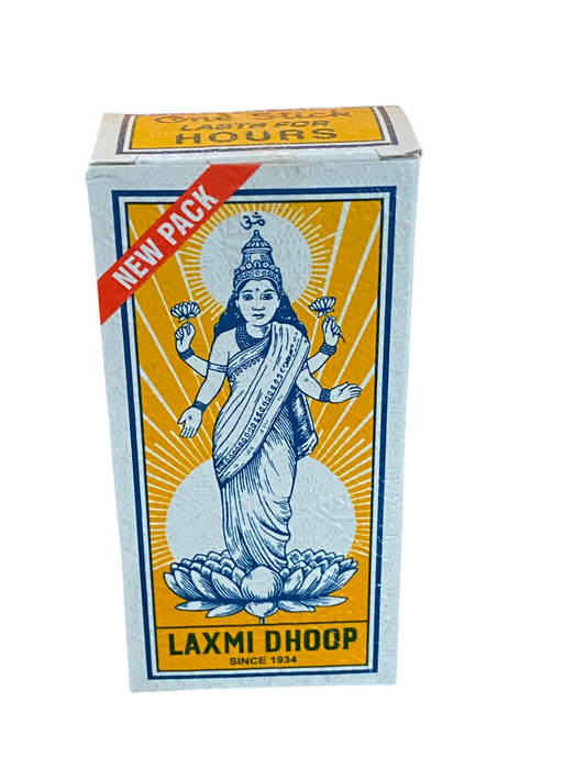 Laxmi Dhoop Sticks packaging with divine aroma theme.
