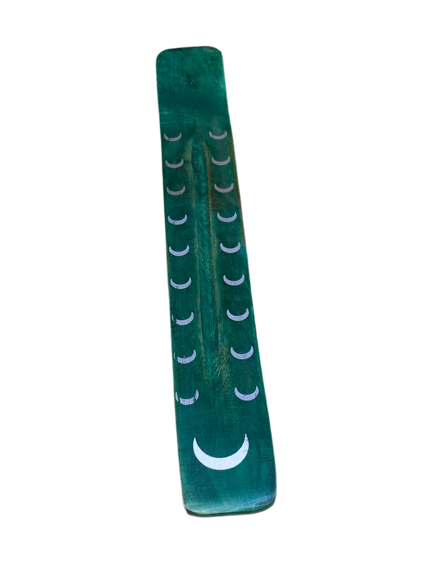 Wooden Incense Stick Holder Crescent Moon Green