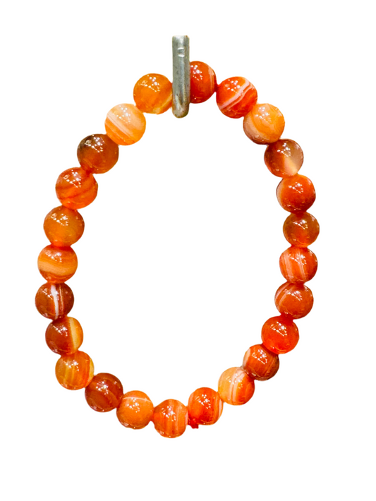 7mm Carnelian Bead Bracelet with vibrant orange-red hues and polished finish.