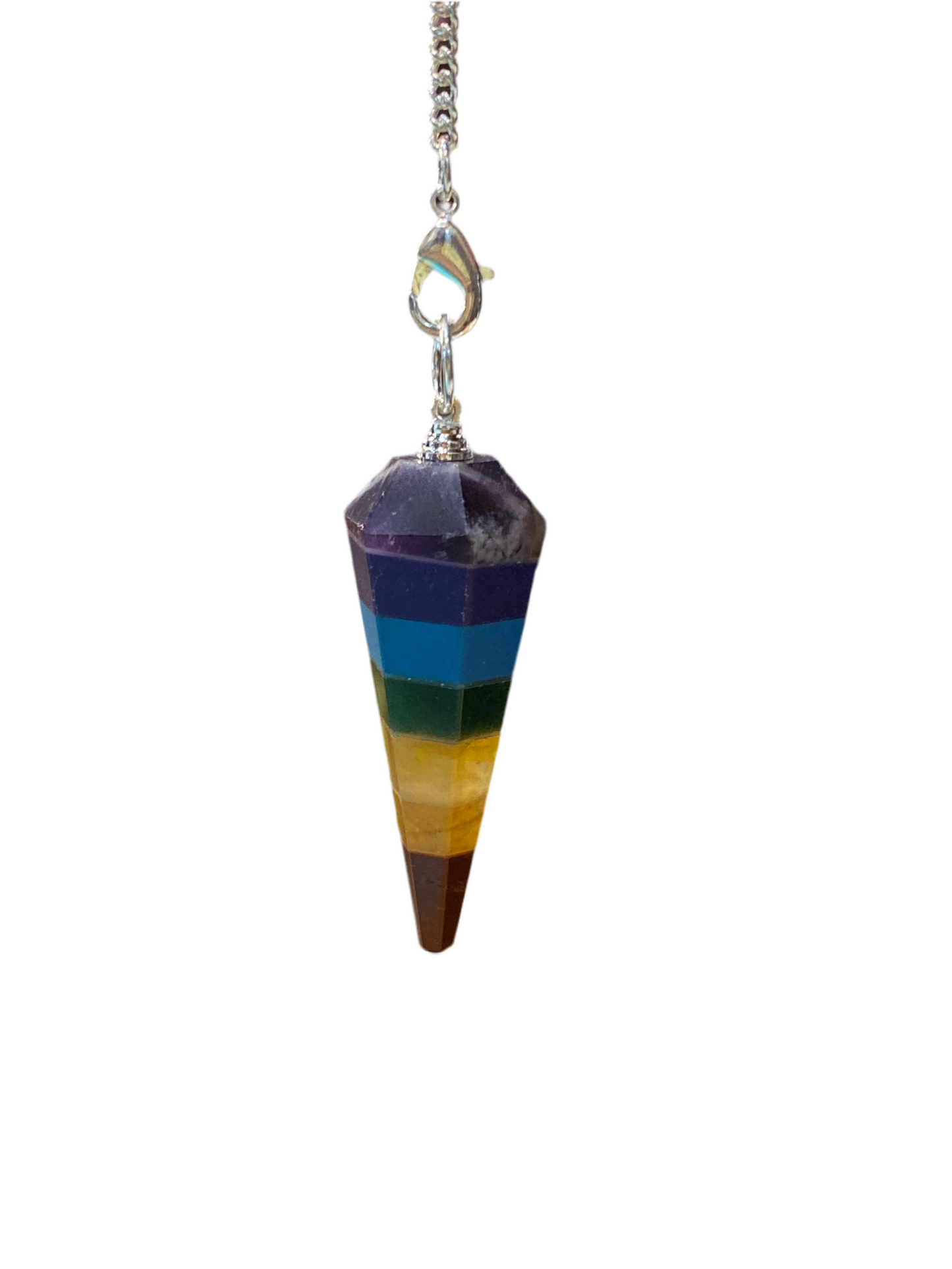 7 Chakra Gemstone Pendulum Point with Chain for energy healing and meditation.