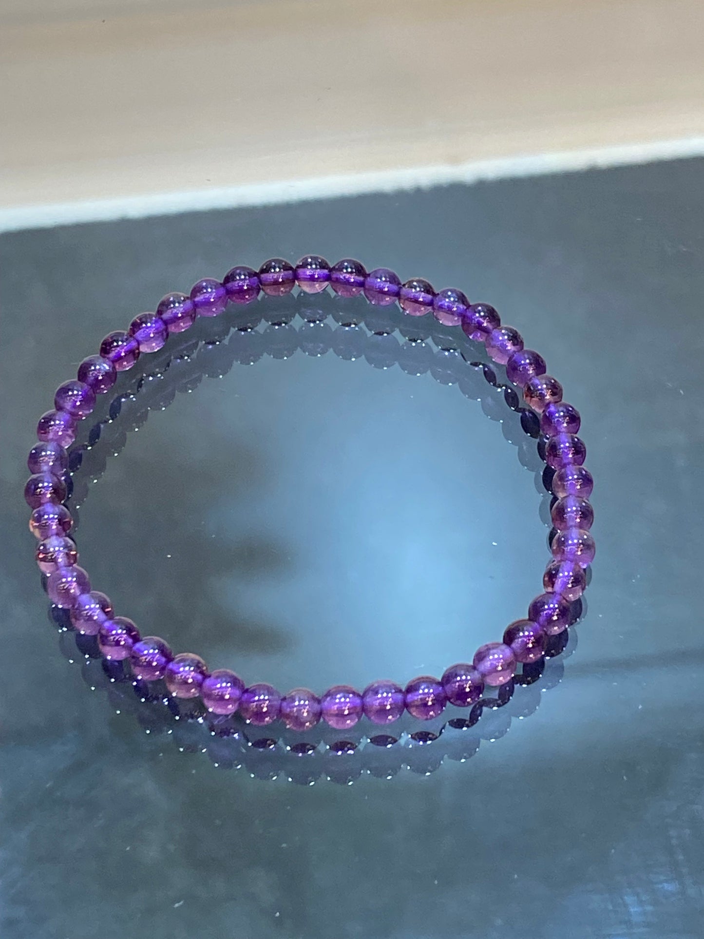 Faceted Amethyst Stretch Round Beaded Gemstone Bracelet 4mm