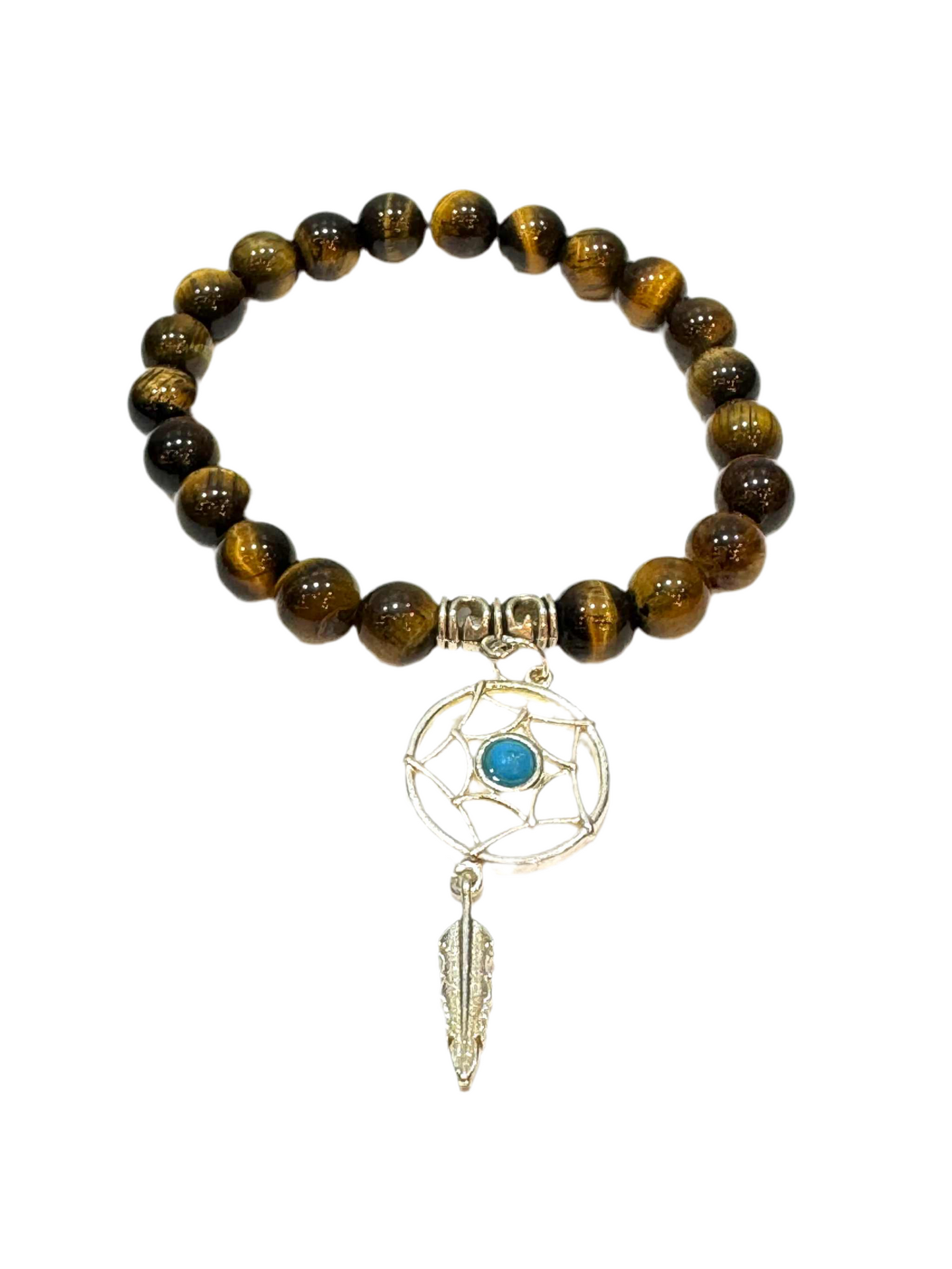 Tiger Eye Gemstone Bracelet With Dream Catcher Charm