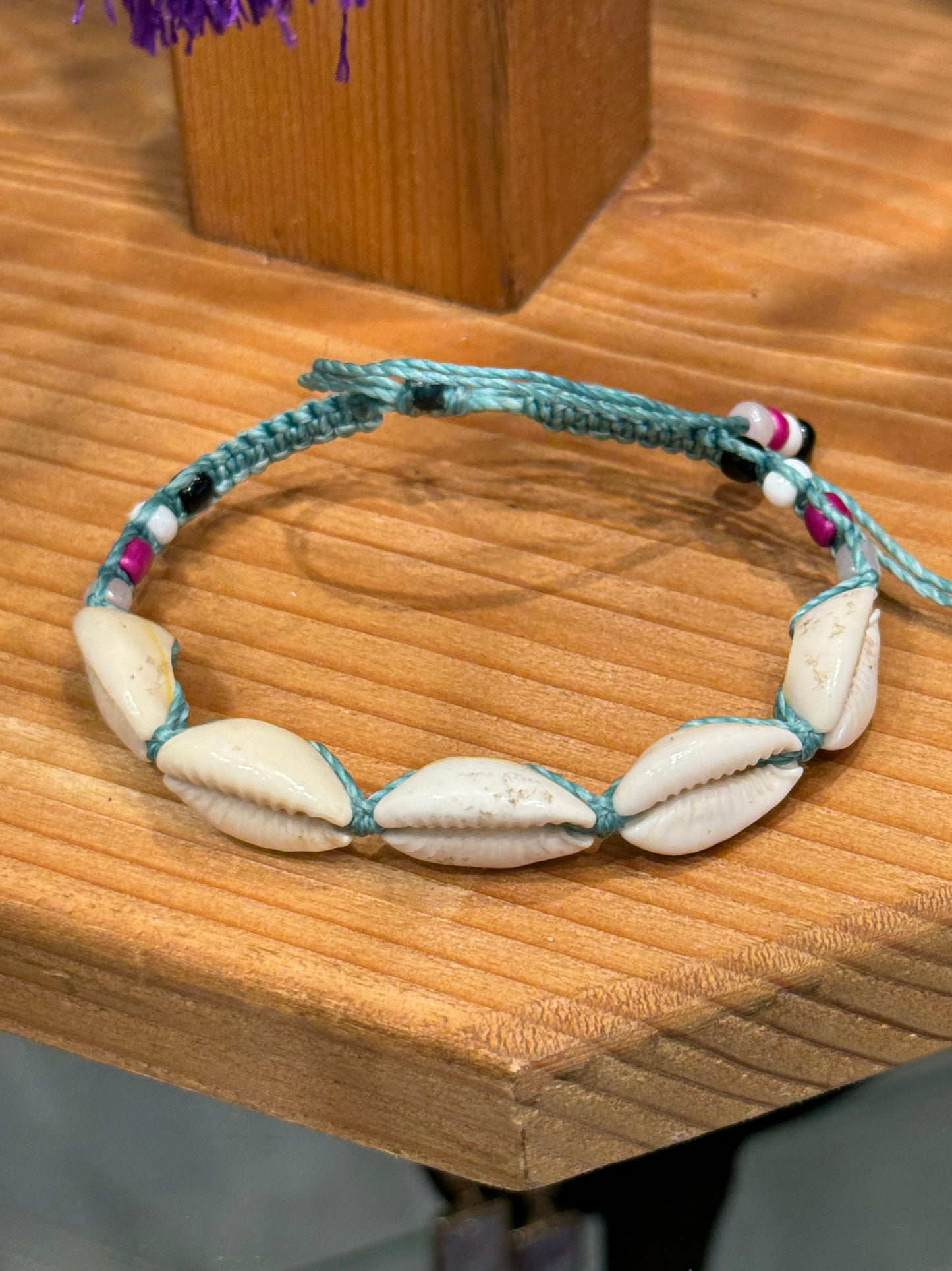 Handmade Sage String Bracelet With Cowrie Shells and Beads
