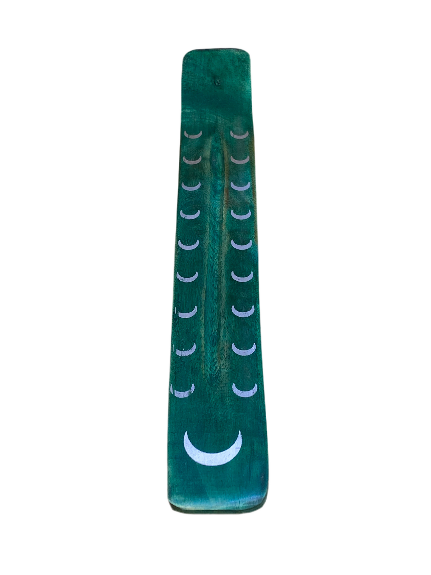 Wooden Incense Stick Holder Crescent Moon Green