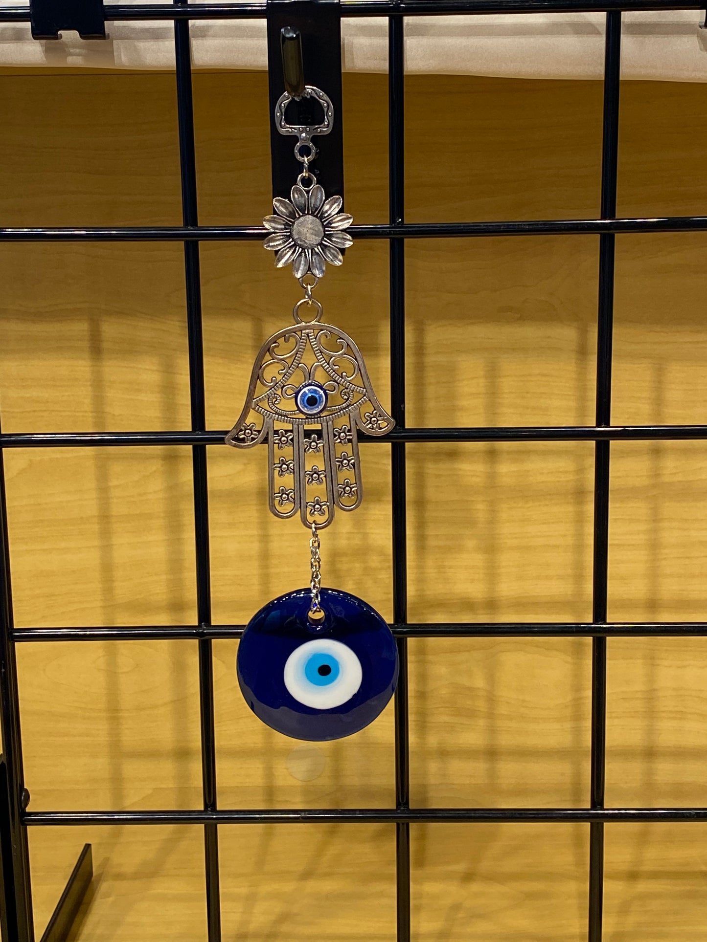 Wall Art Silver Hamsa With Flower & Evil Eye Mandala