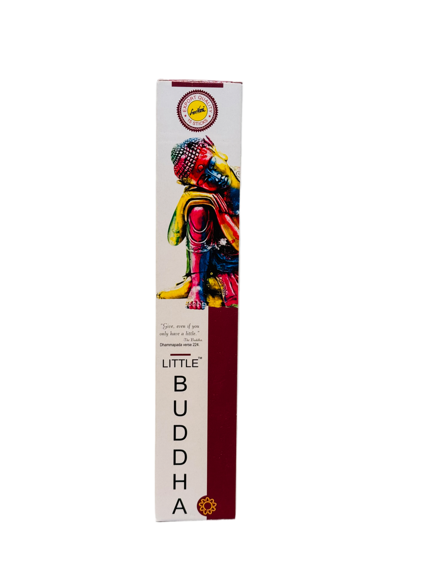 Little Buddha Incense Sticks packaging, calm energy, serene fragrance.
