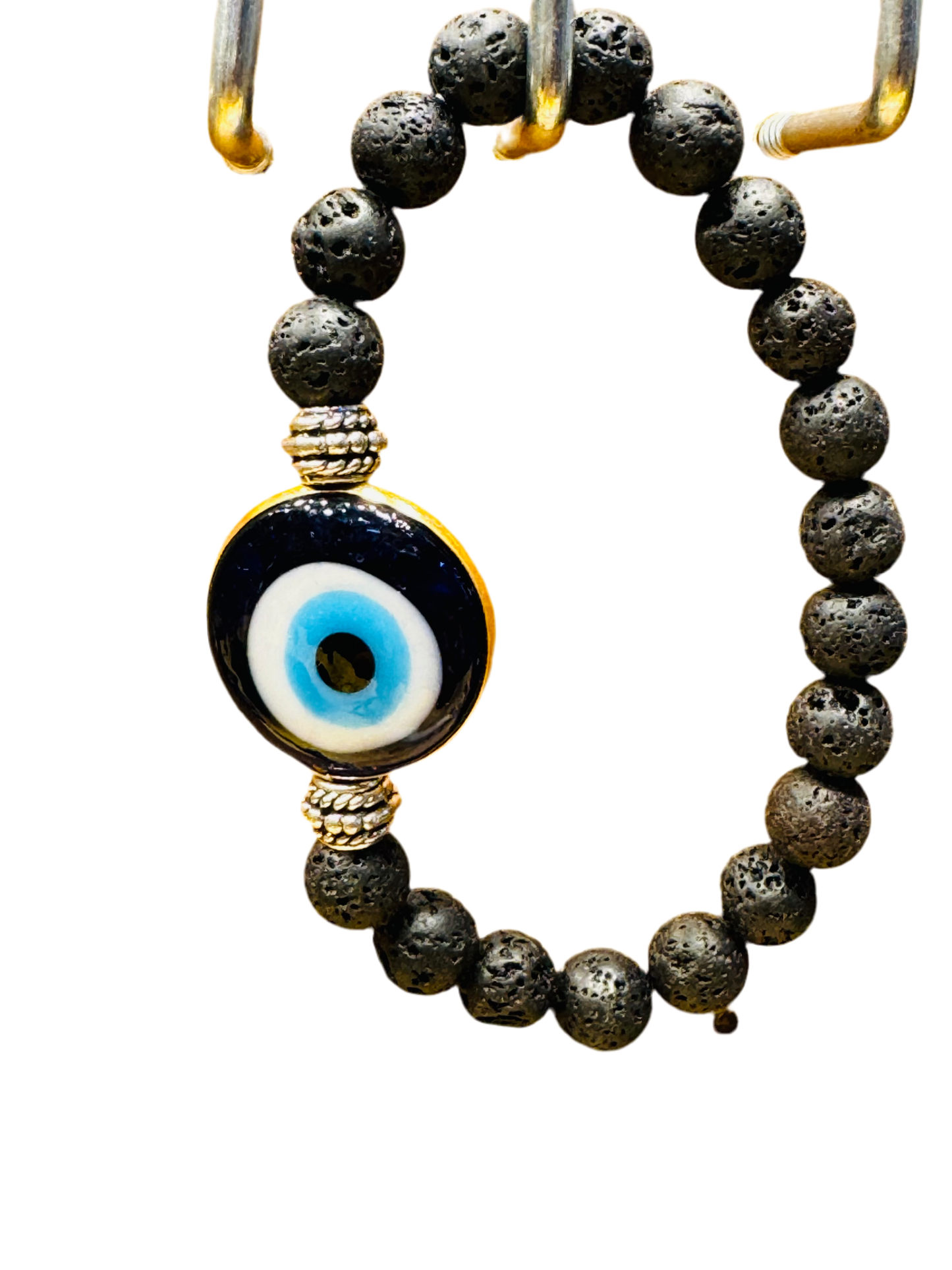 Lava Rock Evil Eye Medallion Gemstone Bracelet