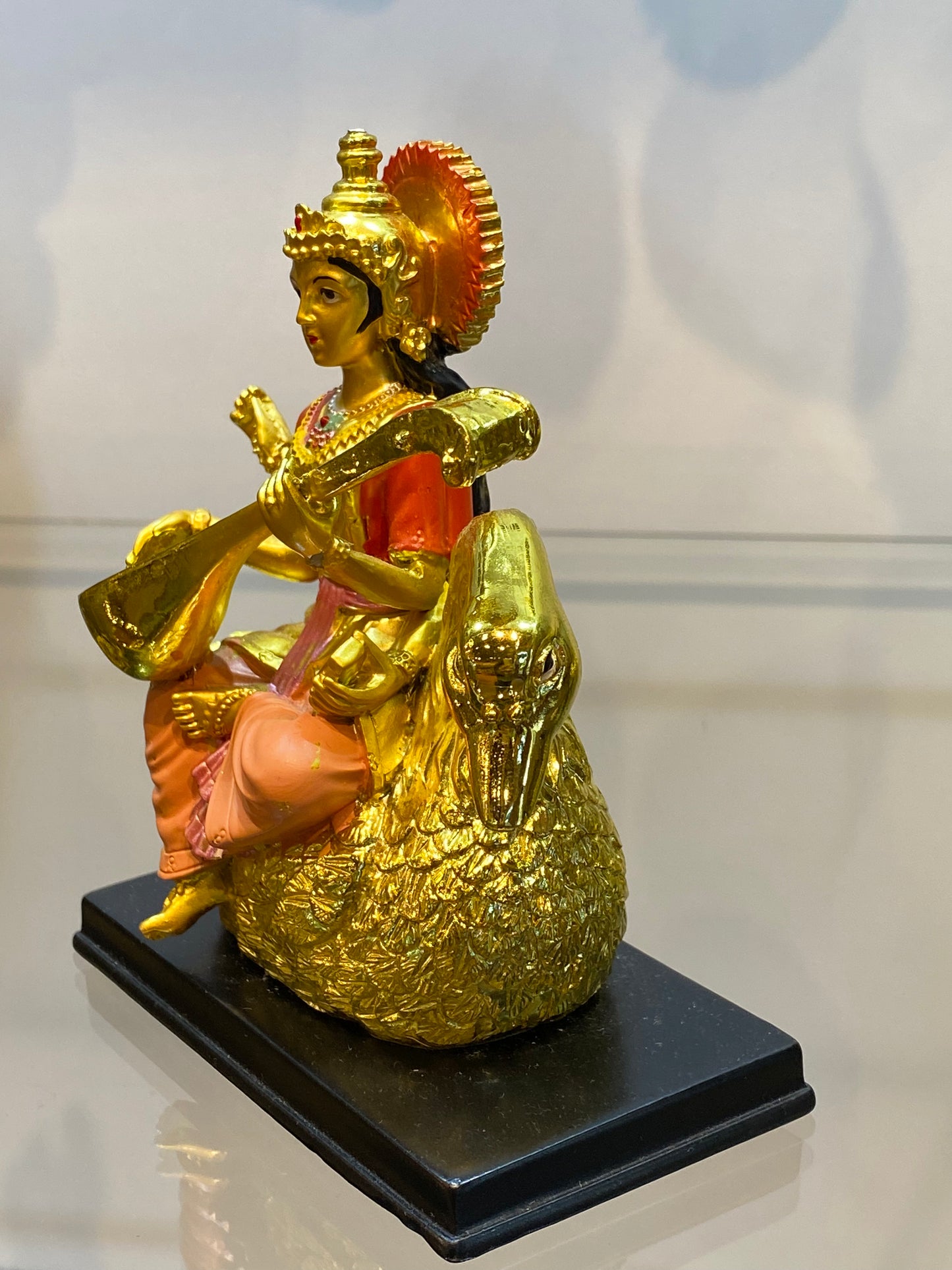 Feng Shui Colored Golden Saraswati on Swan
