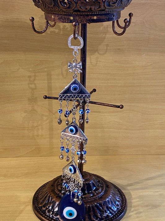 Evil Eye Metal 3 Tier Pyramid Hanging Wall Ornament with Evil Eye Amulet