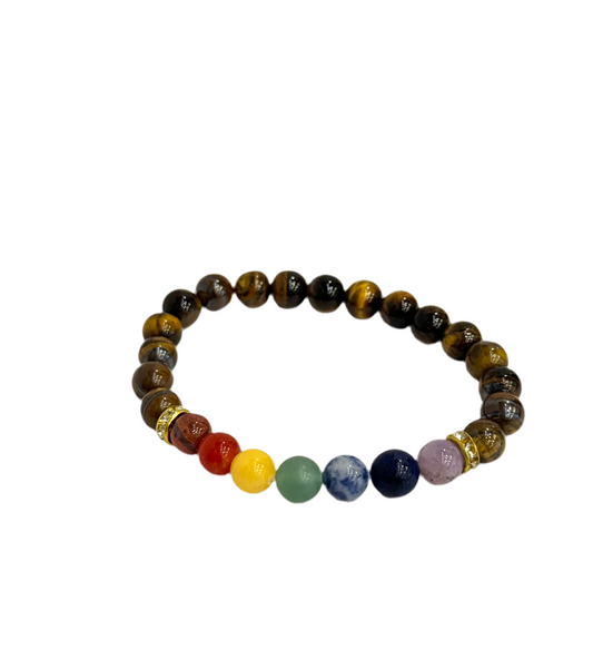 Tiger Eye Chakra Beaded Gemstone Bracelet for strength and balance.