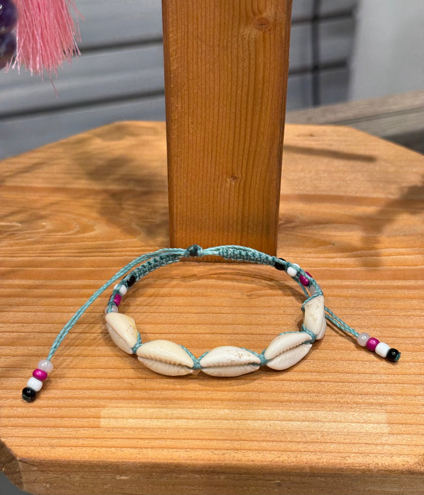 Handmade Sage String Bracelet With Cowrie Shells and Beads