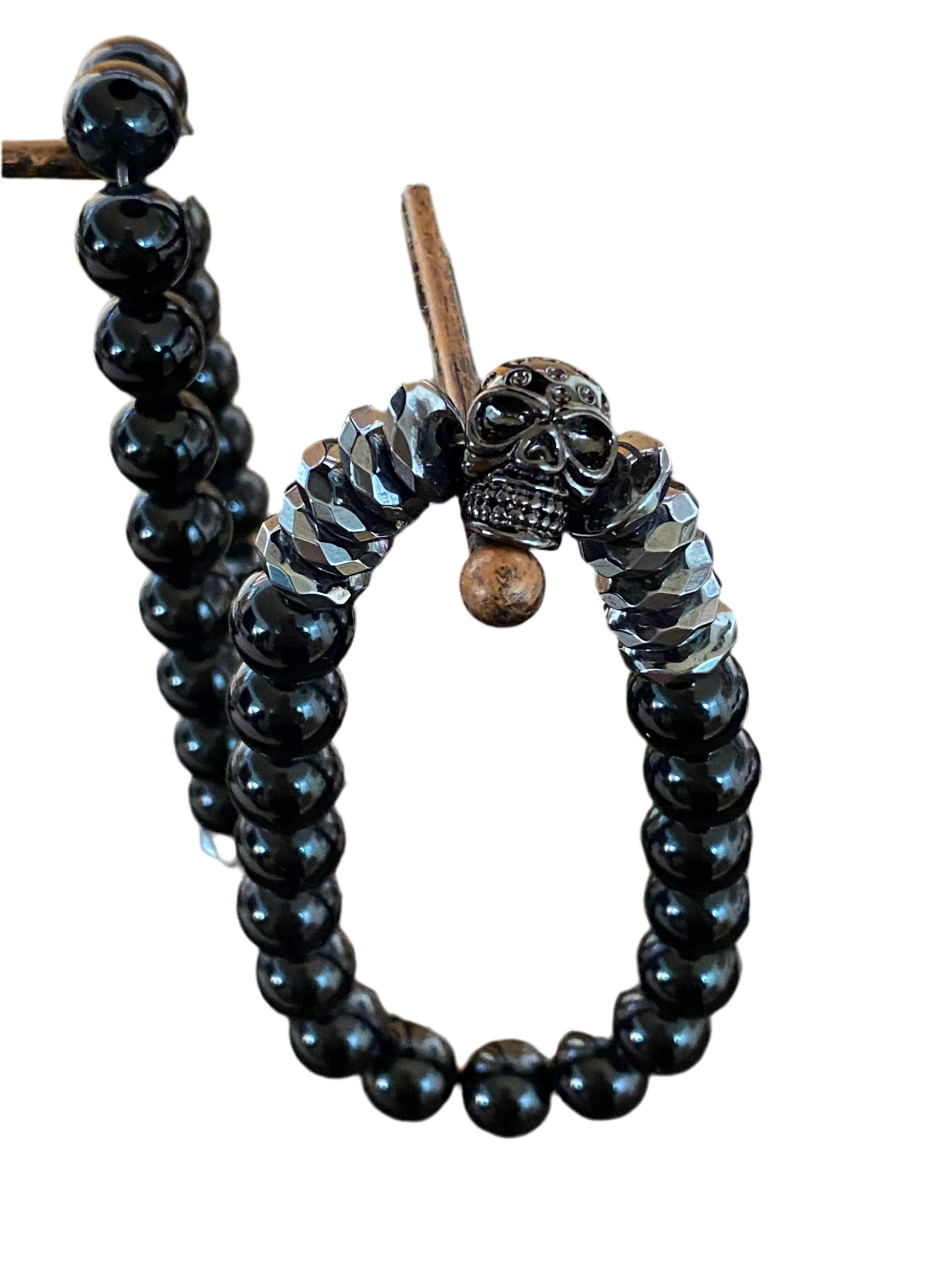 Obsidian Hematite Skull Bracelet