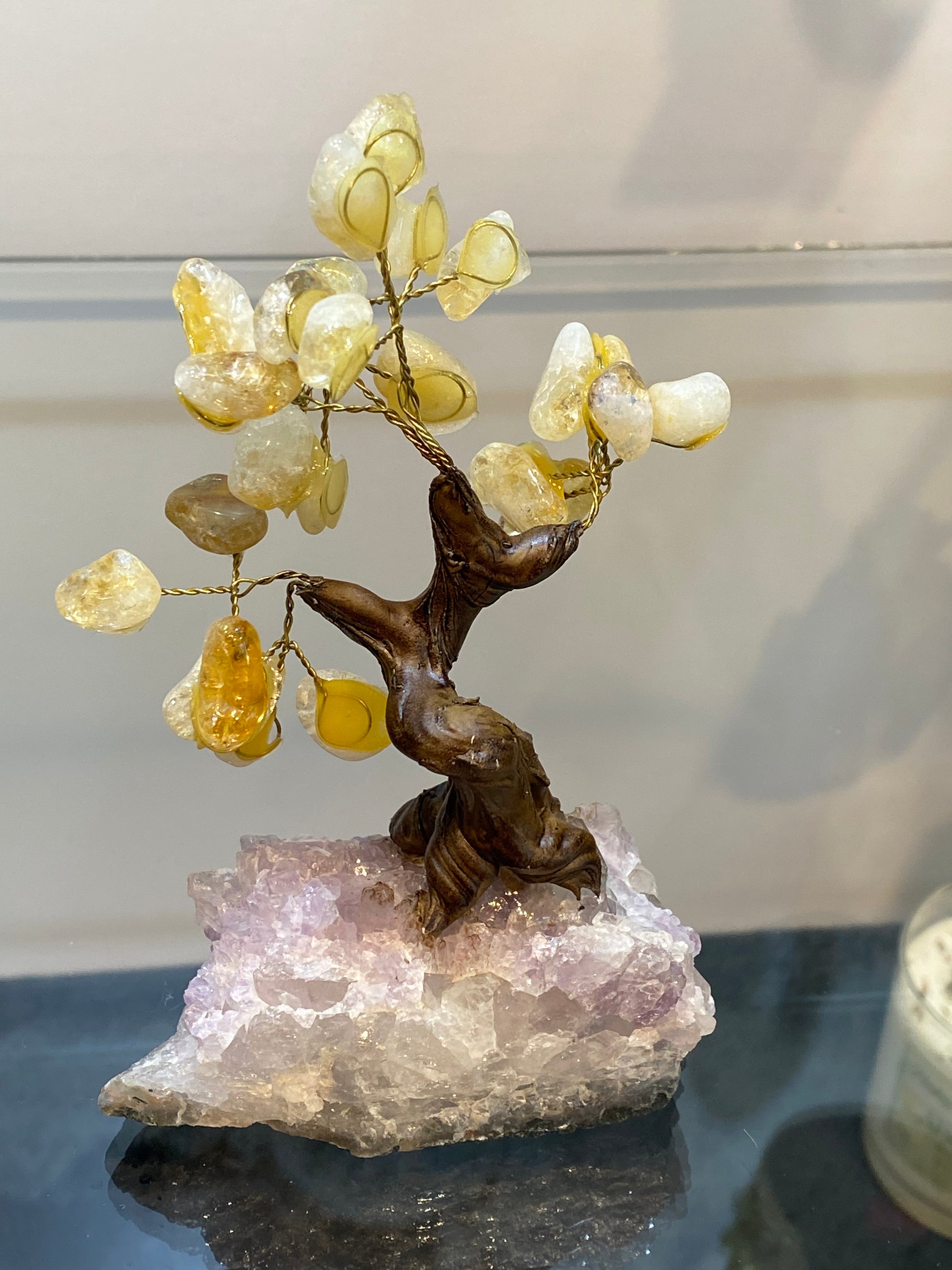 Bonsai Citrine Tree on Amethyst Cluster | Healing Lotus