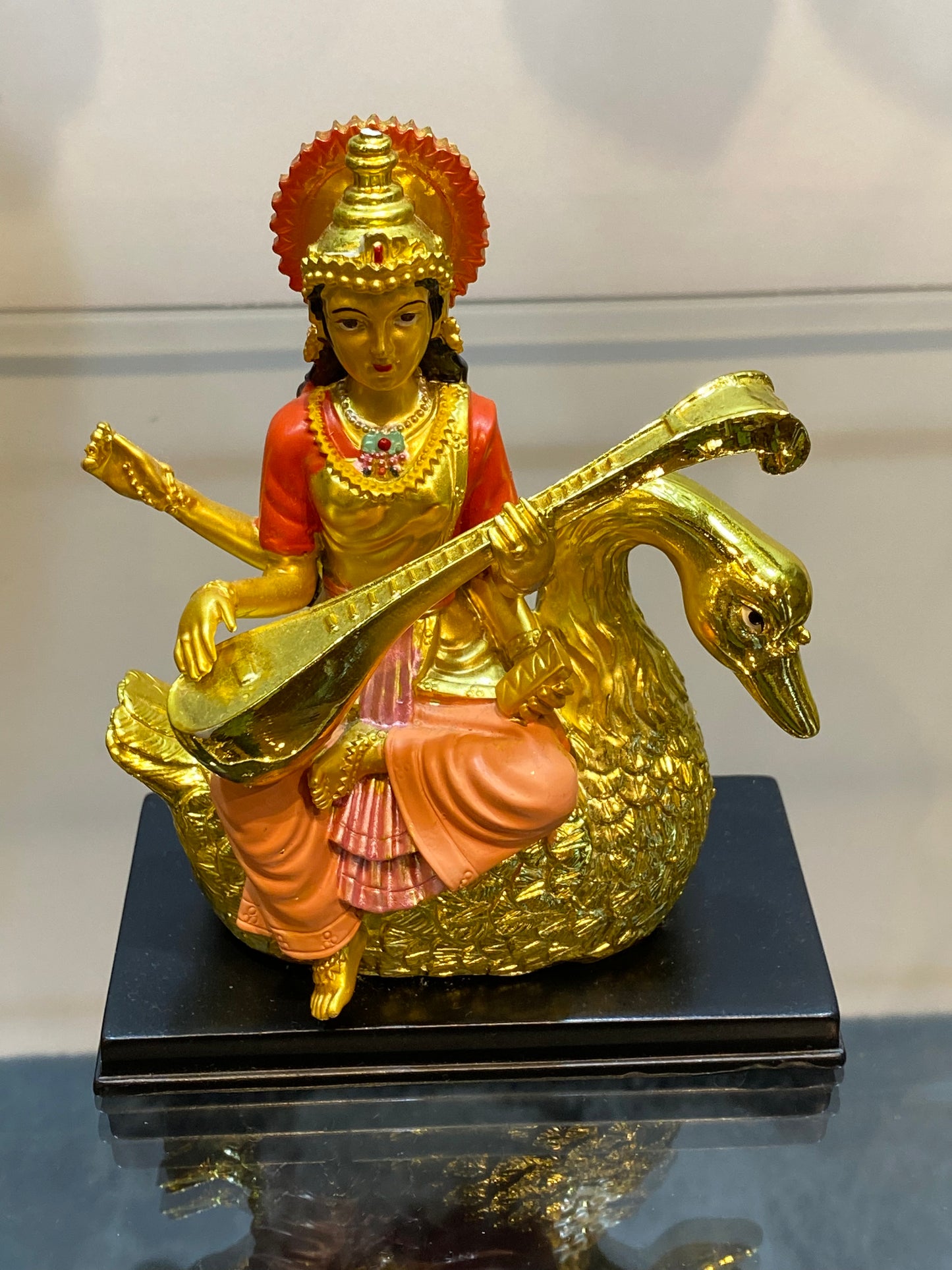 Feng Shui Colored Golden Saraswati on Swan