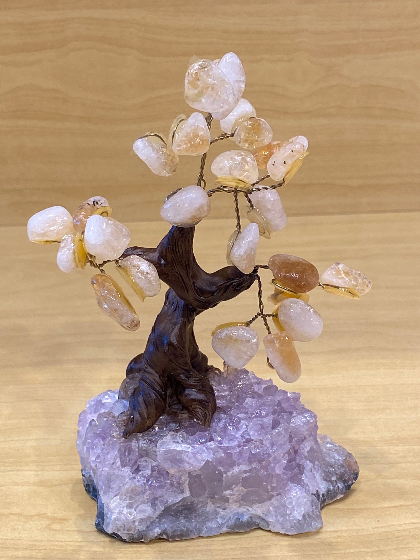 Bonsai Citrine Tree on Amethyst Cluster | Healing Lotus
