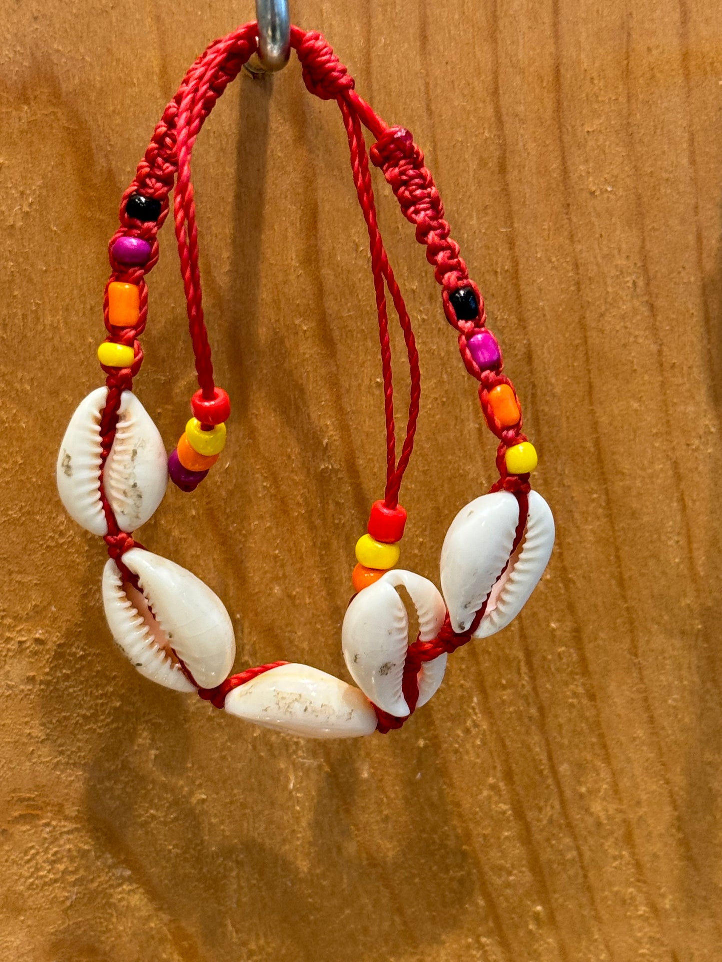 Handmade Deep Red String Bracelet With Cowrie Shells and Beads
