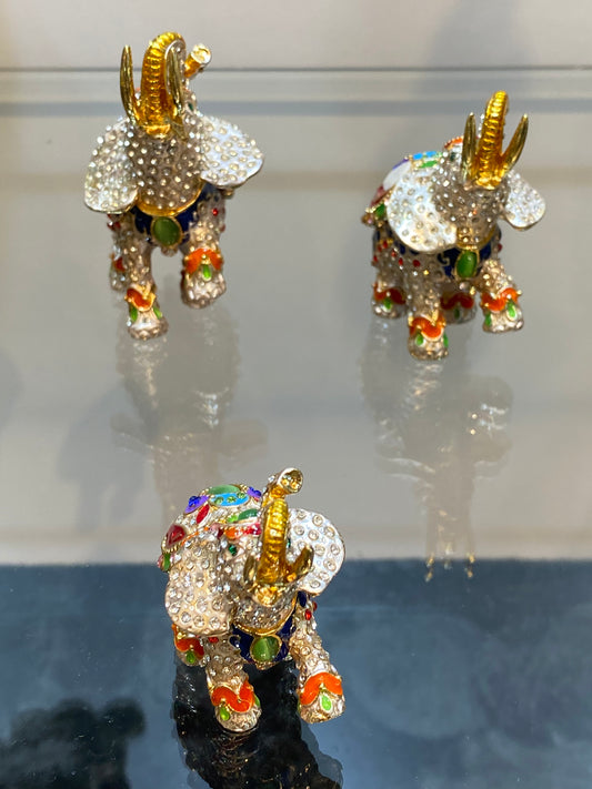 Elephant Bejeweled Small Colorful Stones Trinket Box