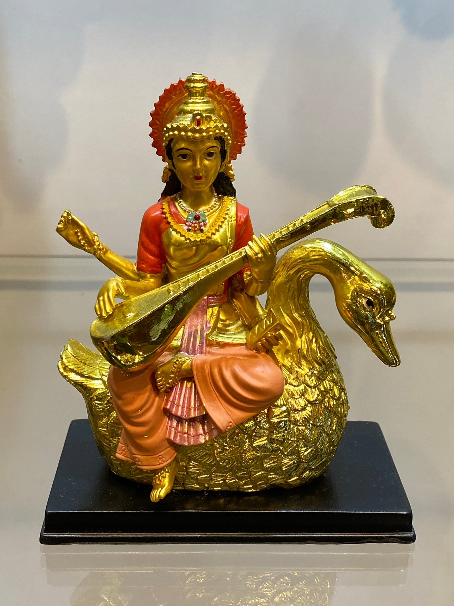 Feng Shui Colored Golden Saraswati on Swan