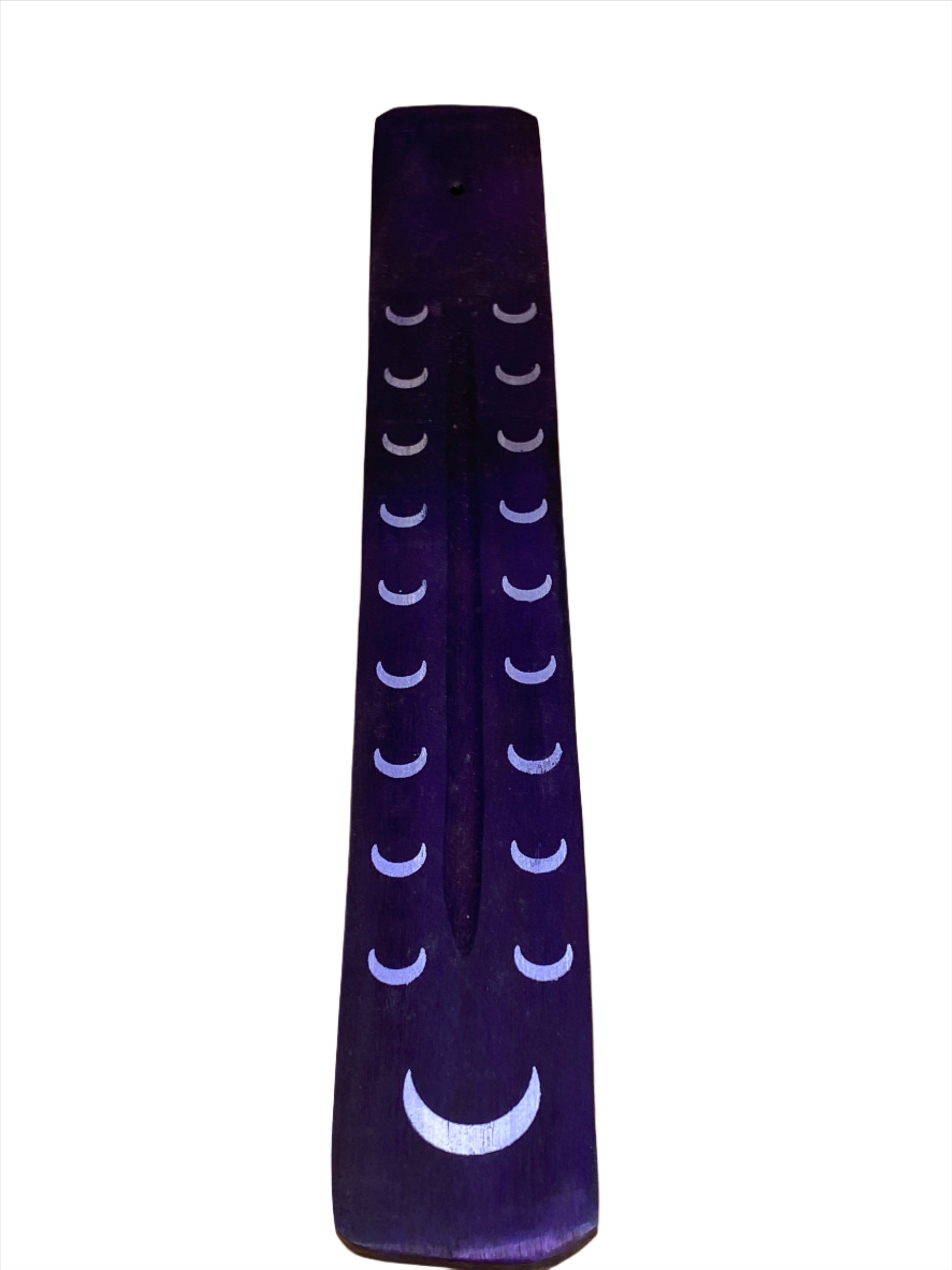 Wooden Incense Stick Holder Crescent Moon Purple