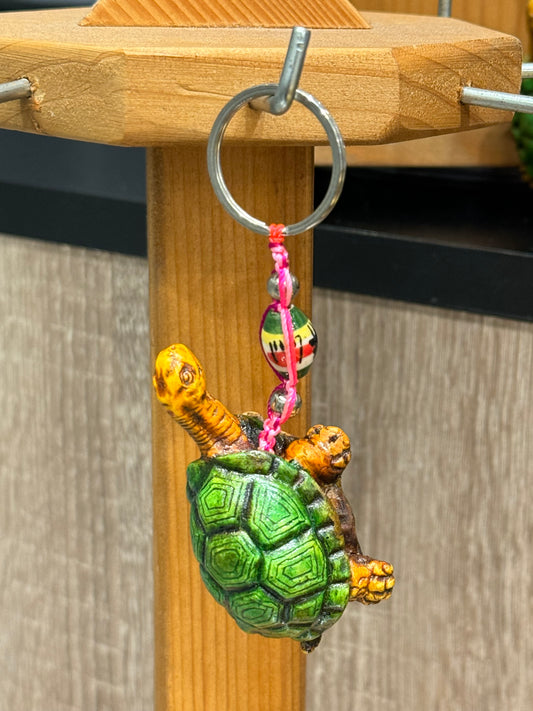 Turtle Land Animal Durepox Resin Figurine Keychain Pink Cord