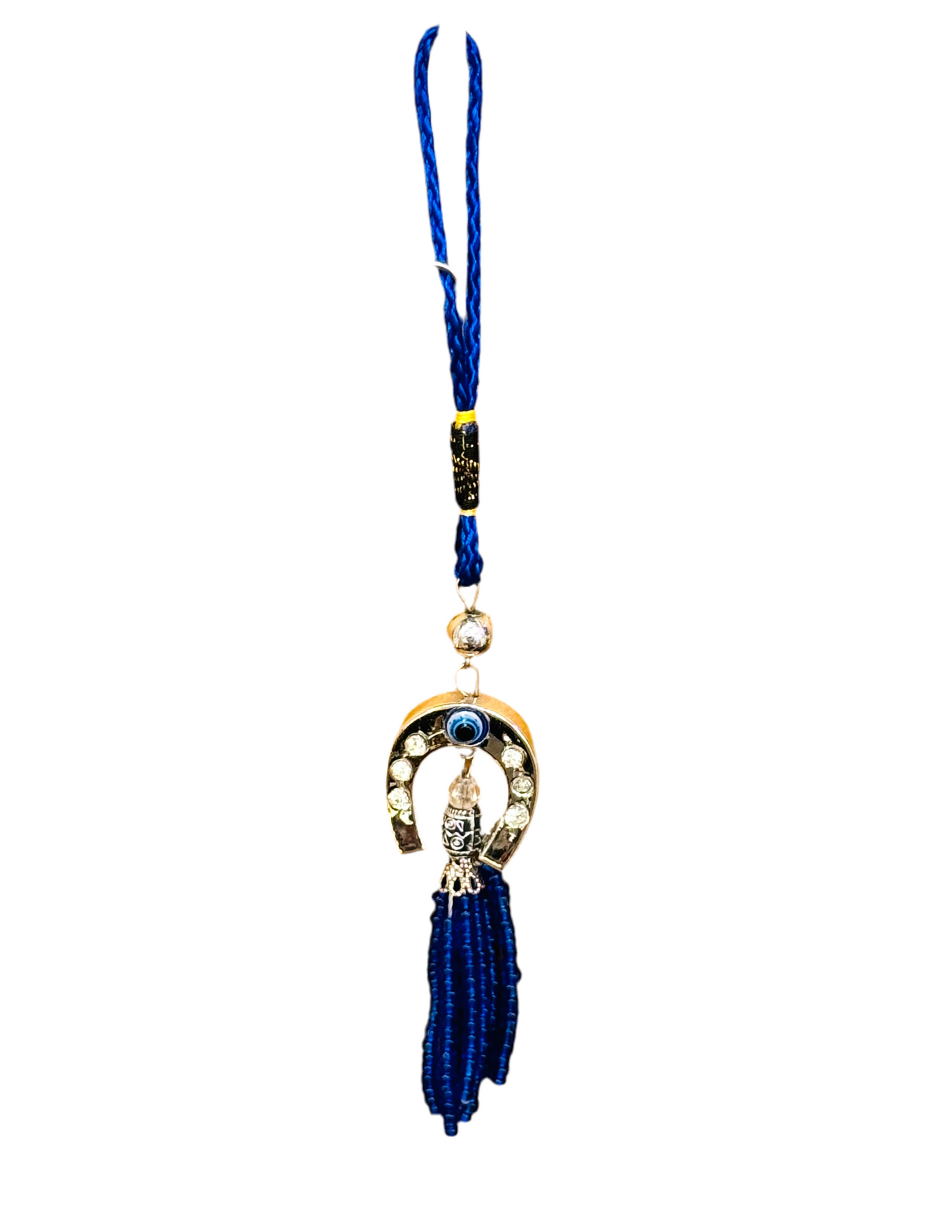 Horseshoe Evil Eye Hanging Car Decor Ornament with Beaded Tassels