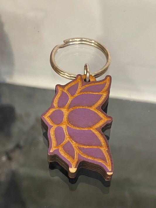 Purple Lotus Flower Wooden Key Chain