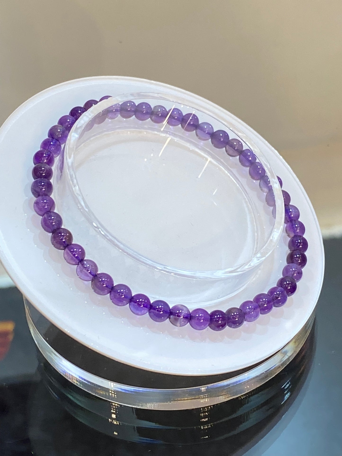 Faceted Amethyst Stretch Round Beaded Gemstone Bracelet 4mm