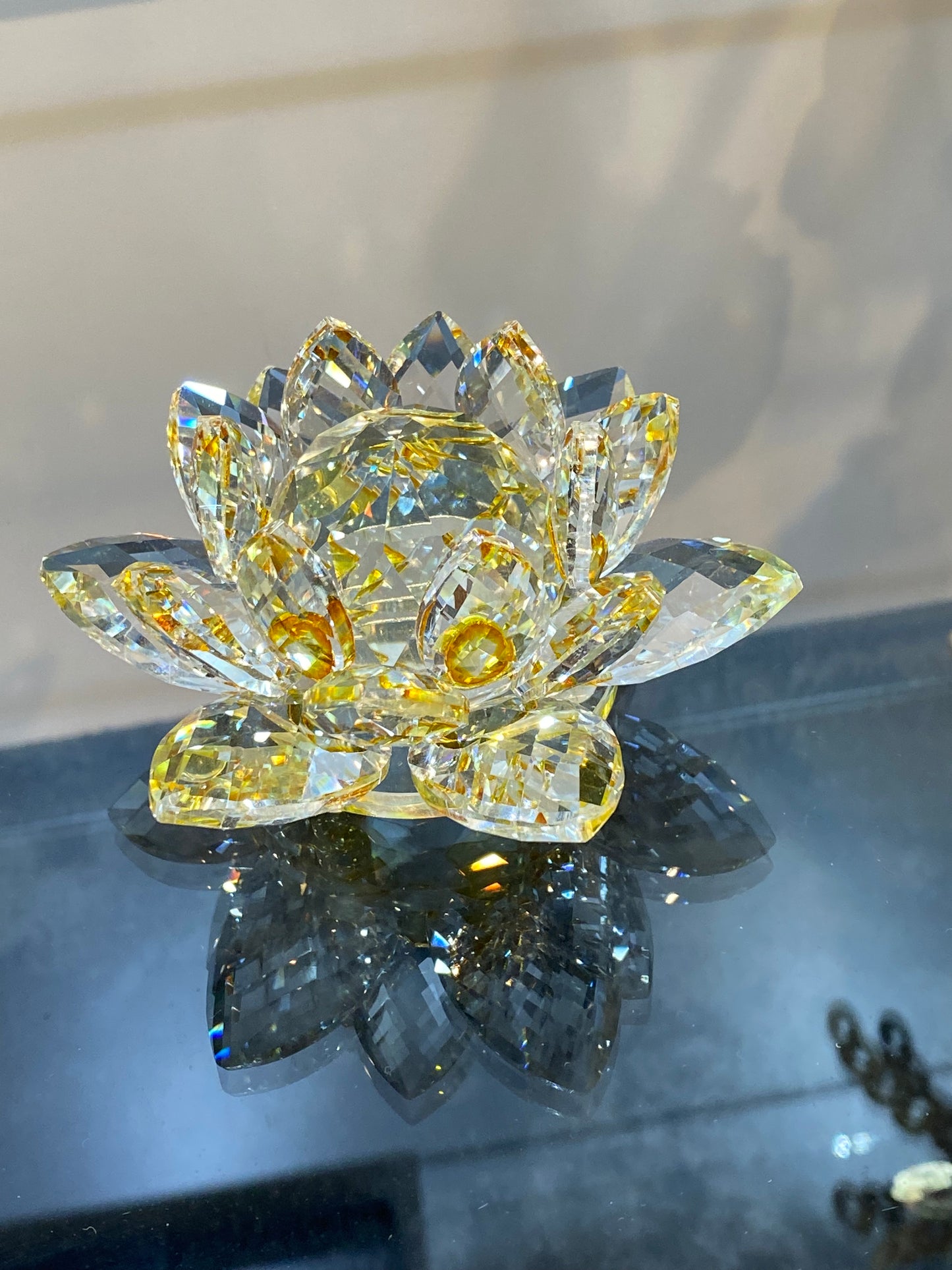 Feng Shui Crystal Lotus Flower Gold Yellow/Clear