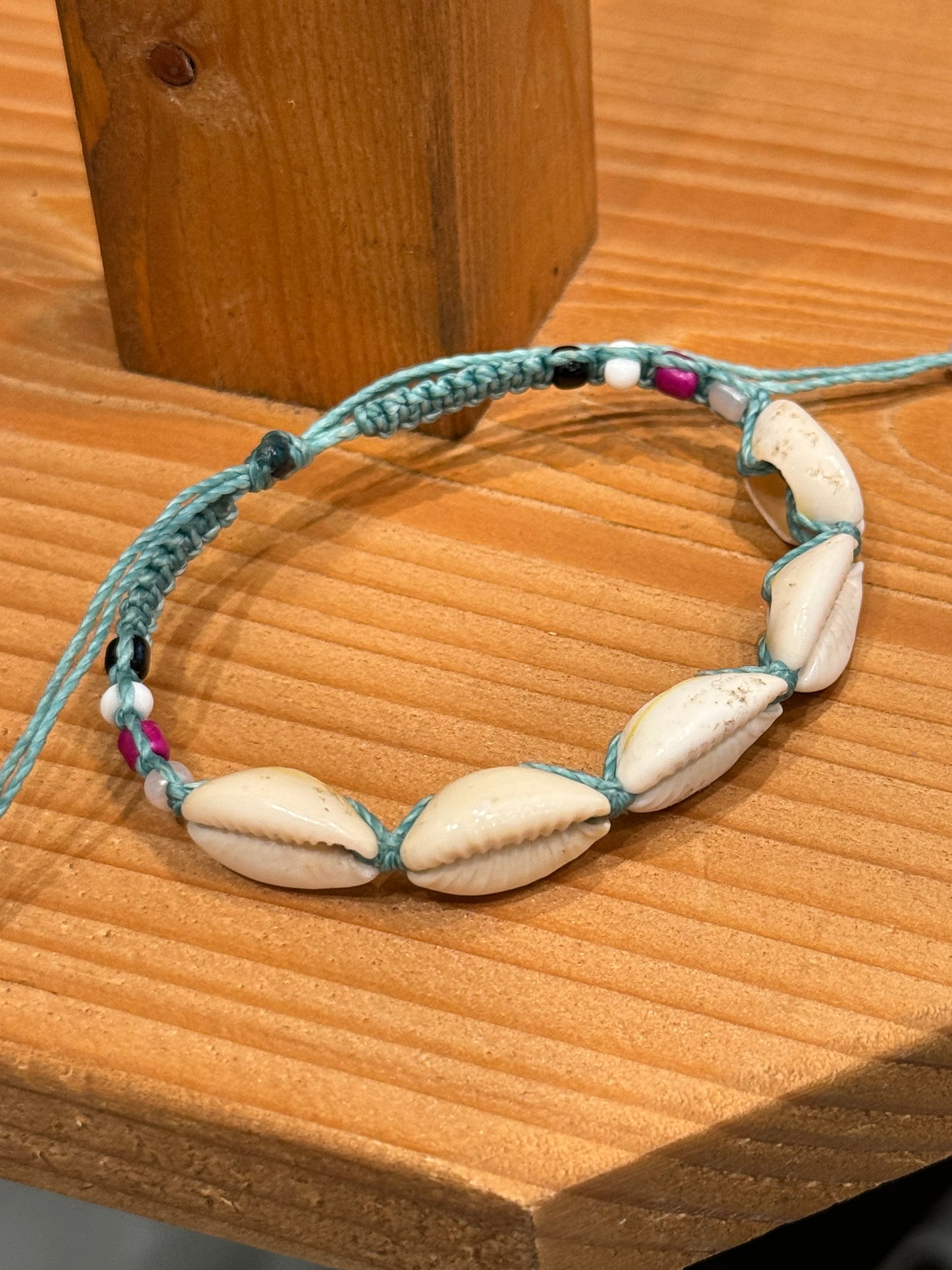 Handmade Sage String Bracelet With Cowrie Shells and Beads
