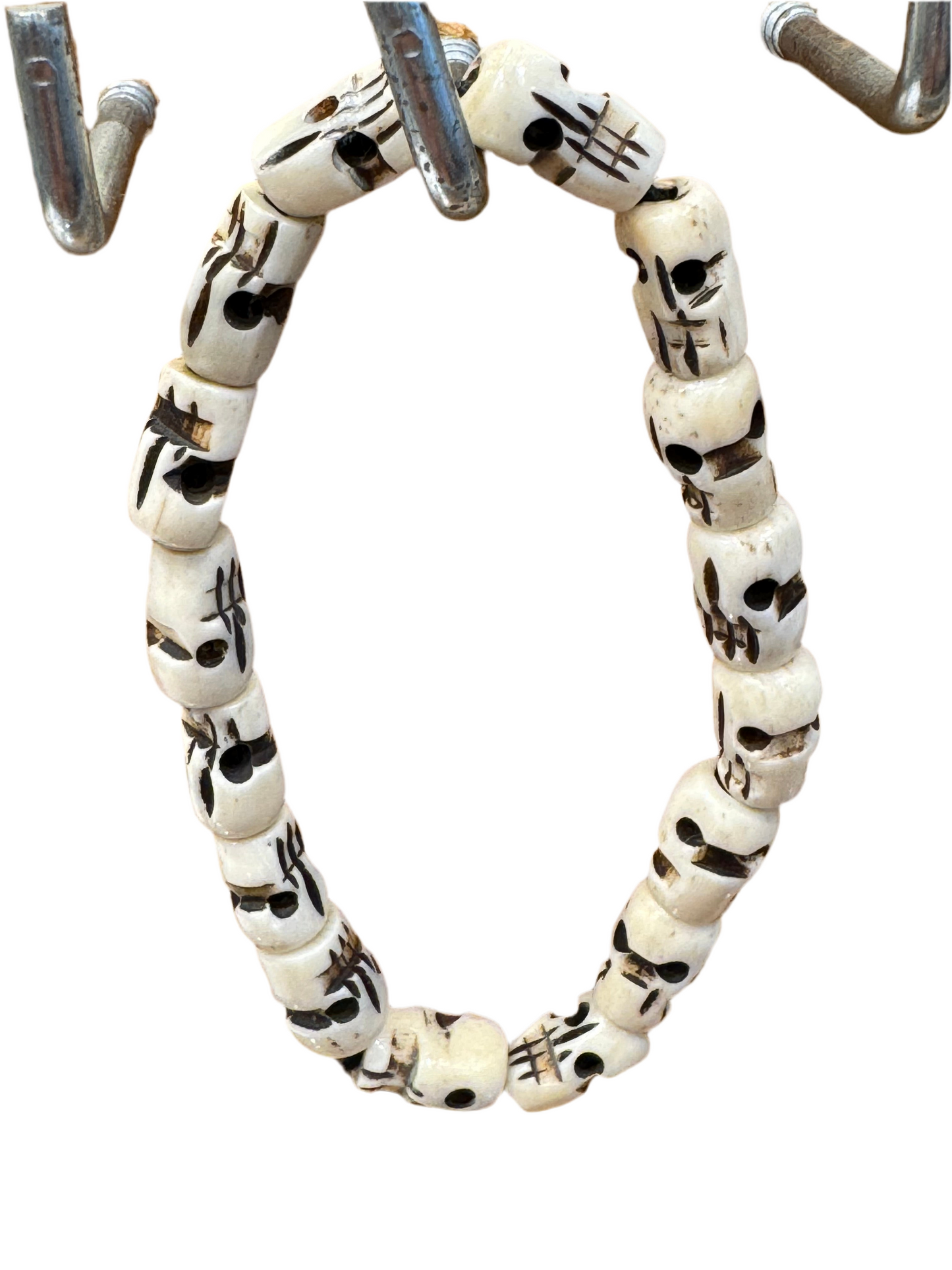 Hand Carved Skull Beaded Bone Bracelet