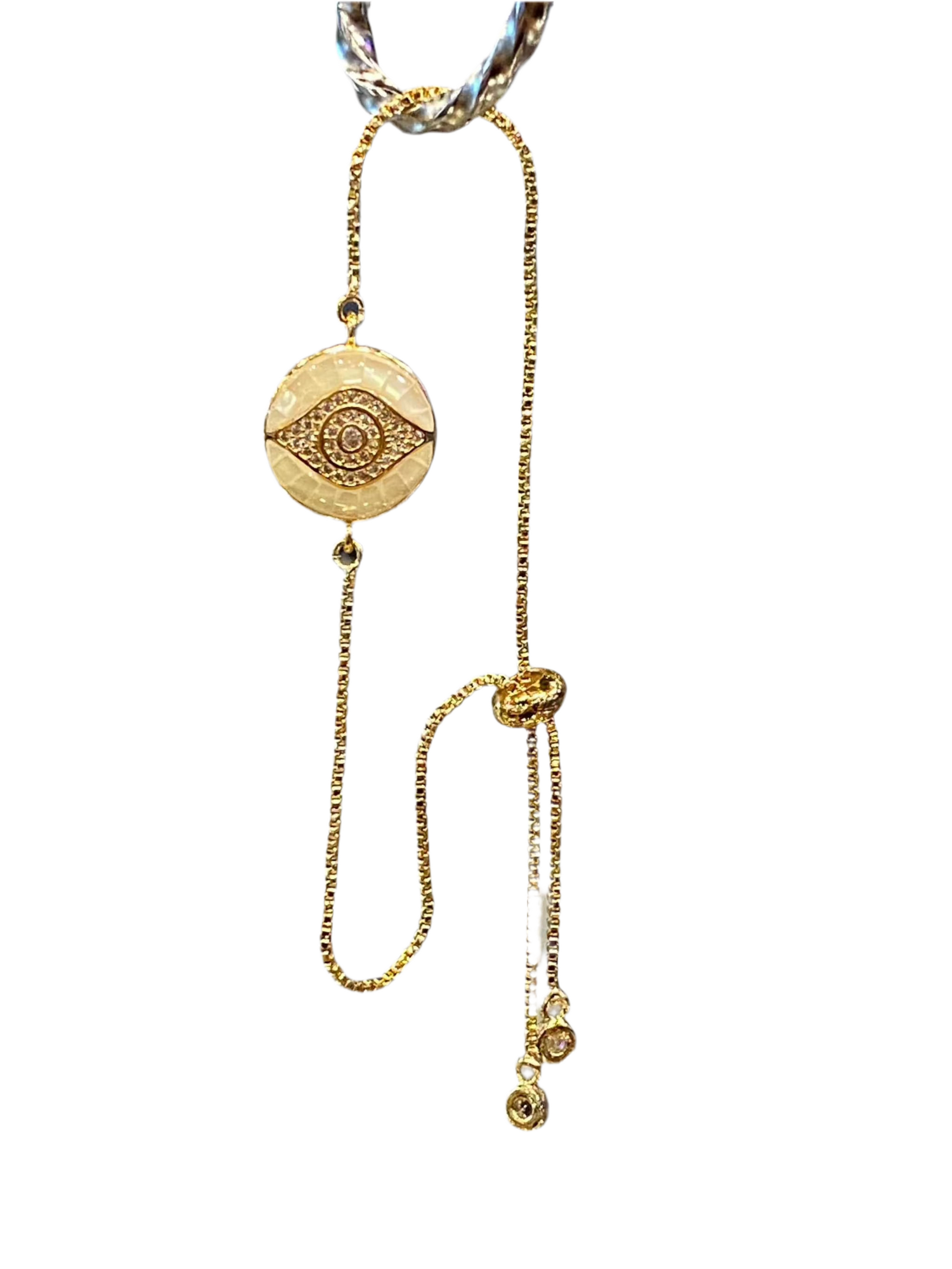 Mother of Gold Pearl Evil Eye Dainty Bracelet