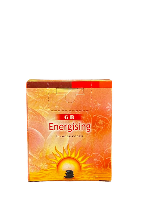GR Energising Incense Cones box, featuring 10 cones for relaxation and tranquility.