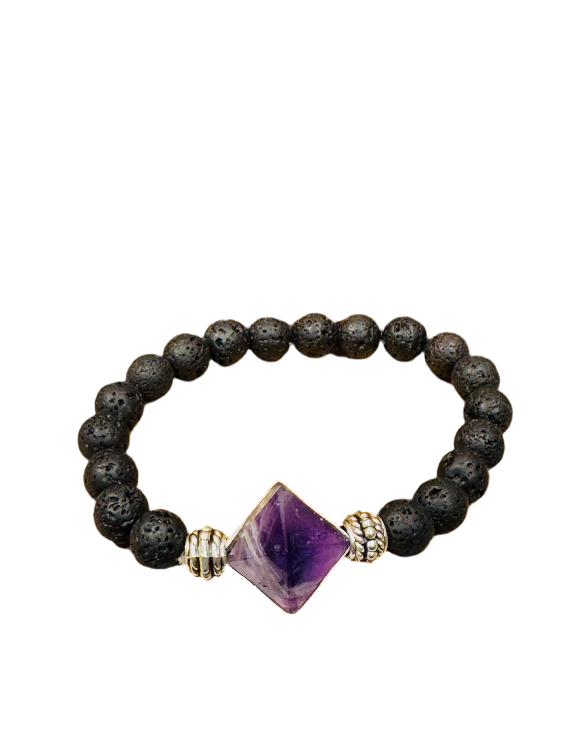 Lava Rock Gemstone Bracelet With Amethyst Pyramid