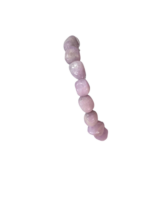 Kunzite Beaded Bracelet with soothing pink and lavender hues for emotional healing and style.