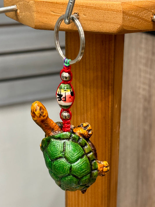 Turtle Land Animal Durepox Resin Figurine Keychain Red Cord