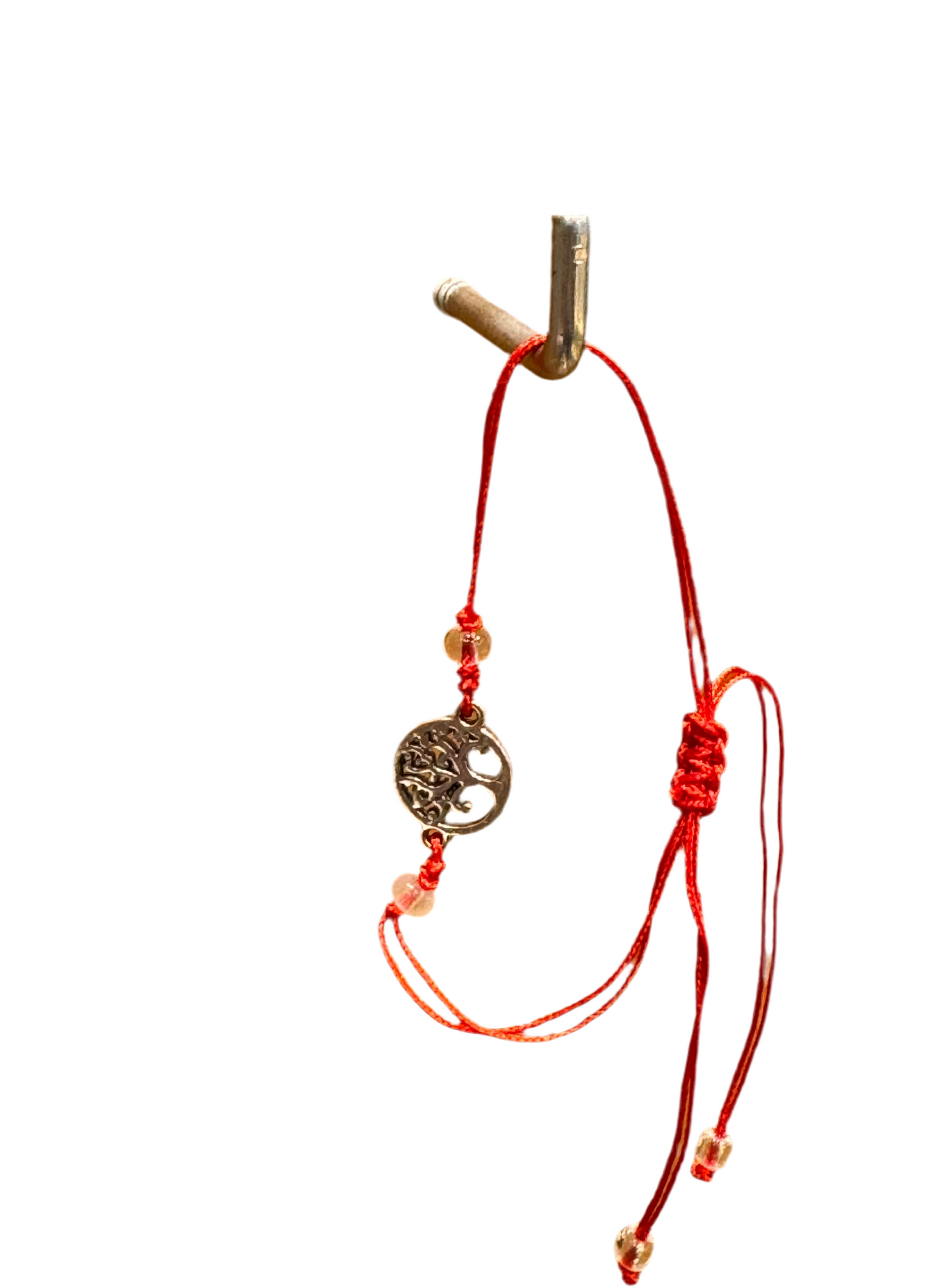 Red String Pull Tie Bracelet Silver Tree Of Life Charm and Beads