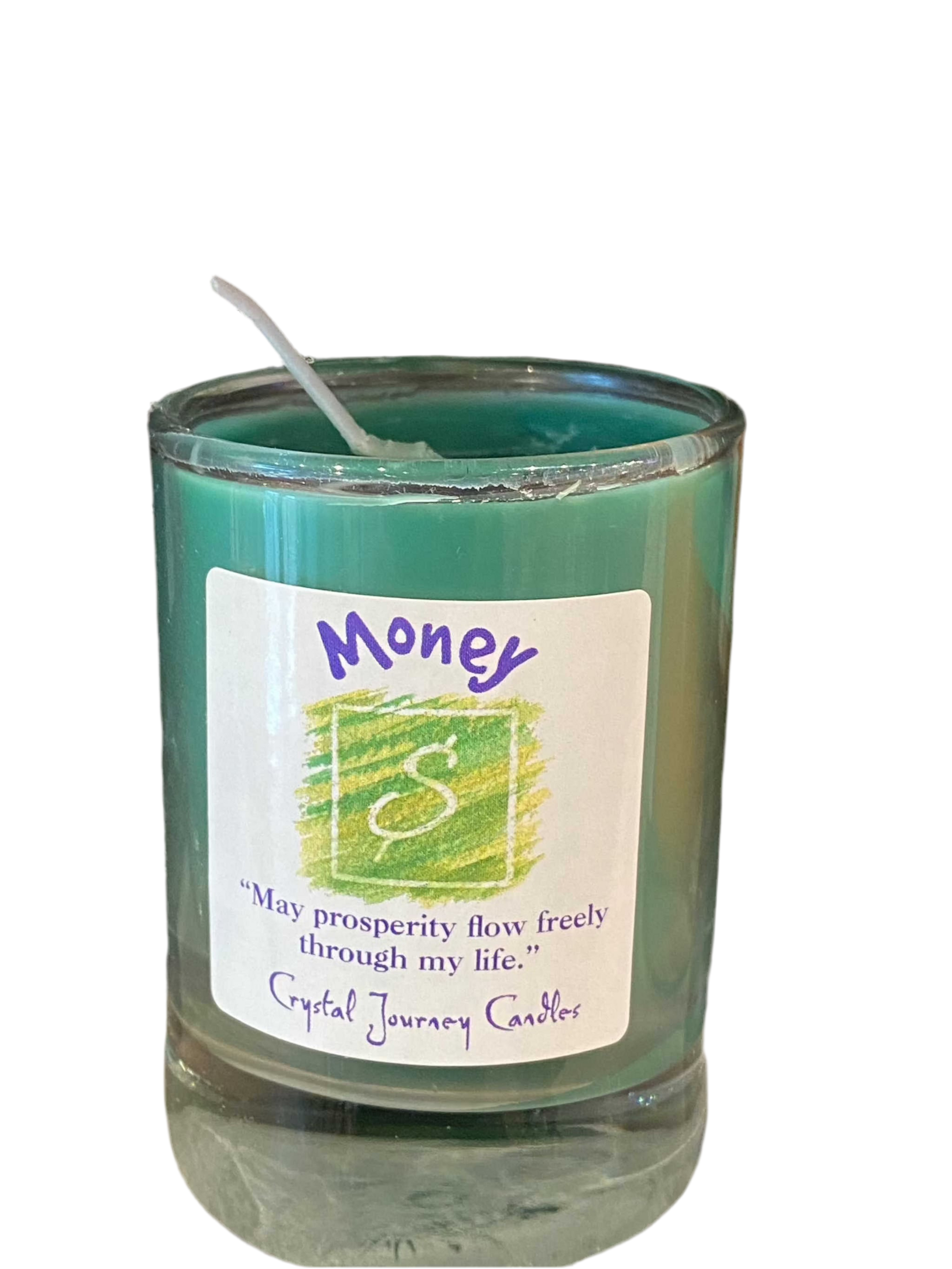 Crystal Journey Filled Glass Votive Money